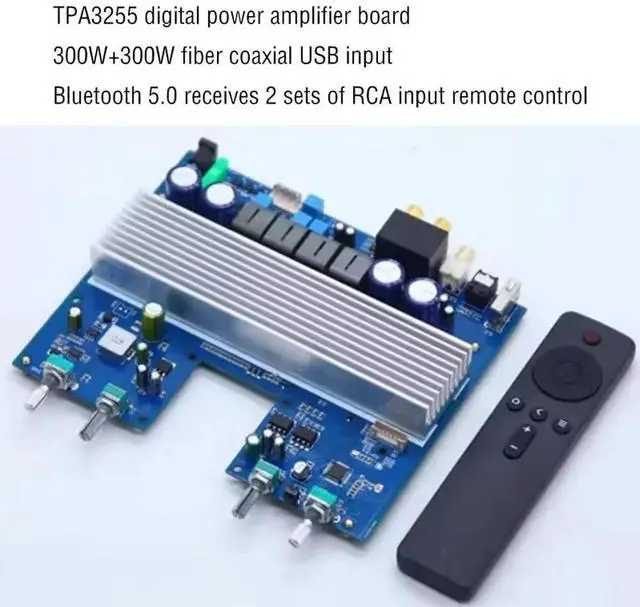 Main image of Super TPA3255 Digital Amplifier Board 300W+300W Fiber Coaxial Bluetooth 5.0 Remote Control Function USB Audio Amplifier Board