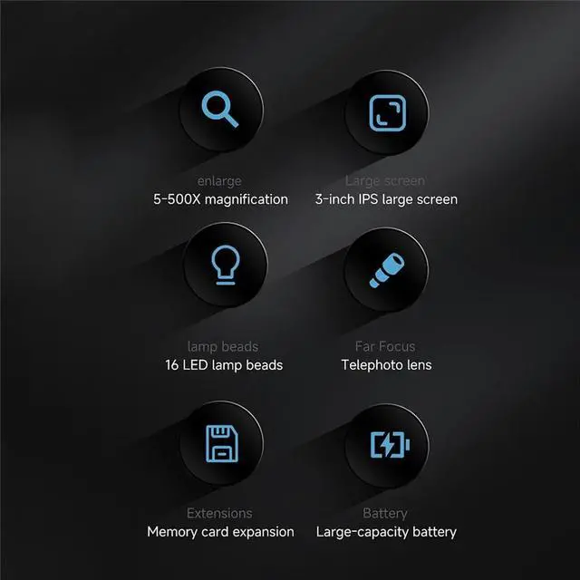 Alt view image 3 of 6 - Handheld Digital Magnifier Microscope 500X Zoom 1200mah Electronic Magnifying Glass with 3 Inch IPS Screen Black