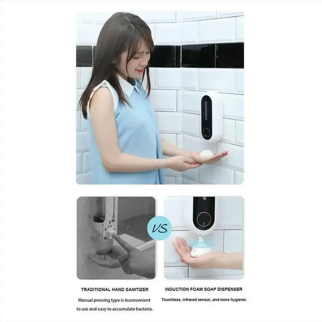 Alt view image 2 of 6 - Auto Touchless Foaming Soap Dispenser, No Drill Wall-Mounted, 3 Modes 450ml, Temp Display, for Kitchen and Bathroom