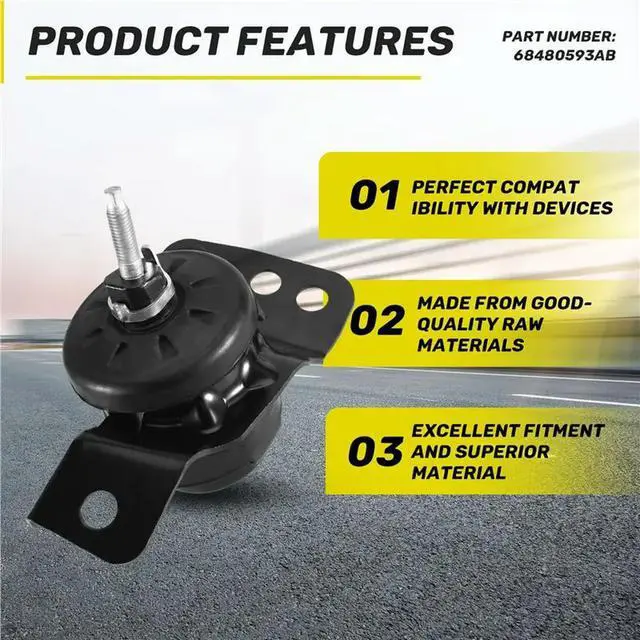 Alt view image 2 of 3 - Front Left Engine Motor Mount For Jeep JL Wrangler 2021-2025 3.6L- Part Number 68480593AB