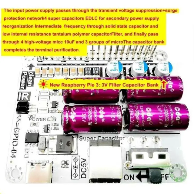 Alt view image 3 of 3 - 5V HiFi Power Filter TypeC DC2.1 5V Input For RPI Super Capacitor Filter 83CF
