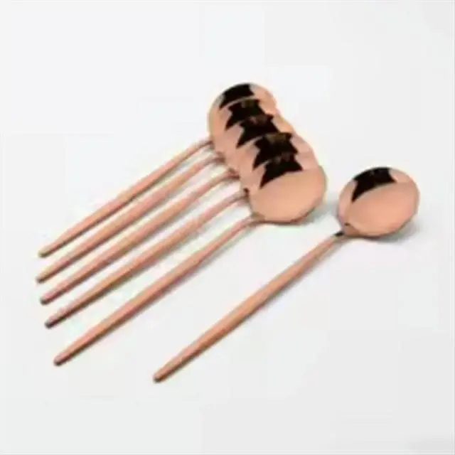 Alt view image 3 of 6 - 24Pcs Rose Gold Dinnerware Set Stainless Steel Tableware Set Western Knife Fork Spoon Mirror Flatware Cutlery Set