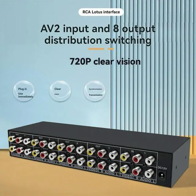 Alt view image 2 of 6 - AV Splitter 2 in 8 Out Composite Video RCA Splitter 8 Way 3 RCA Splitter Amplifier Distributor 2 in 8 Out Switcher Box