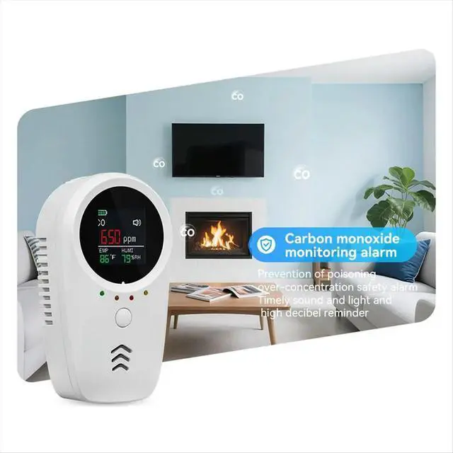 Alt view image 2 of 3 - Gas, Carbon Monoxide, Temperature, Humidity Detection with HD Display Safety Alarm for Home Apartments & Villas US PLUG