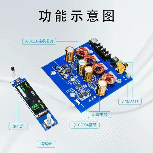 Alt view image 2 of 3 - A816 dual-core ACM8816 high-power gallium nitride digital Bluetooth power amplifier board HIFI remote control decoding