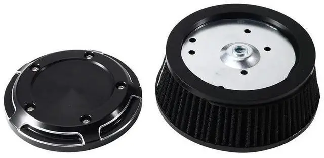 Main image of For Harley Touring Softail Fat Boy FLSTN Dyna 1999-2017 Air Filter- Motorcycle Black Air Cleaner Cover& Black Element