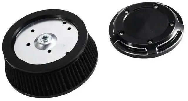Alt view image 3 of 3 - For Harley Touring Softail Fat Boy FLSTN Dyna 1999-2017 Air Filter- Motorcycle Black Air Cleaner Cover& Black Element