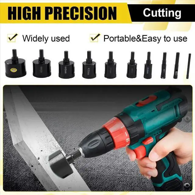 Alt view image 2 of 3 - Diamond Core Drill Bit Set, 10 PCS Brazed Hole Saw for Tile, Granite, Marble, and More