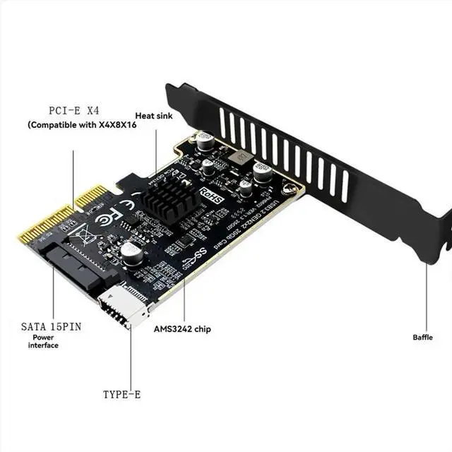 Main image of PCI-E to TYPE-E Expansion Card PCIE X4 to TYPE-E USB 3.2 20Gbps Expansion Card for Type C Front Panel Mount Adapter
