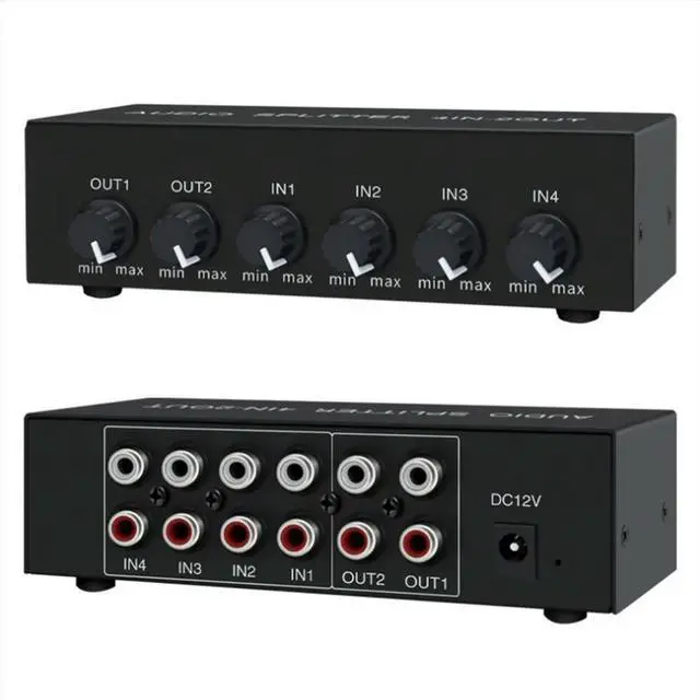 Main image of 4 in 2 Out Audio Switch Mixer Splitter, Stereo High Fidelity with Op Amp, Volume Adjustment, No Switching US PLUG