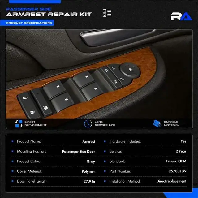 Alt view image 3 of 3 - 25780132 Right Passenger Side Armrest Repair Kit For GMC