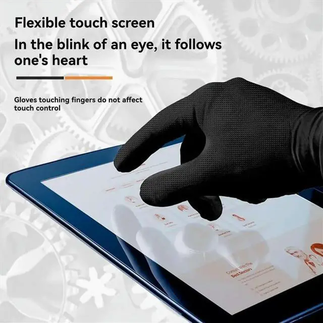 Alt view image 2 of 6 - 100PCS Nitrile Gloves Thick Industrial Disposable Gloves with Diamond Textured Latex Free Heavy Mechanic Black Glove L