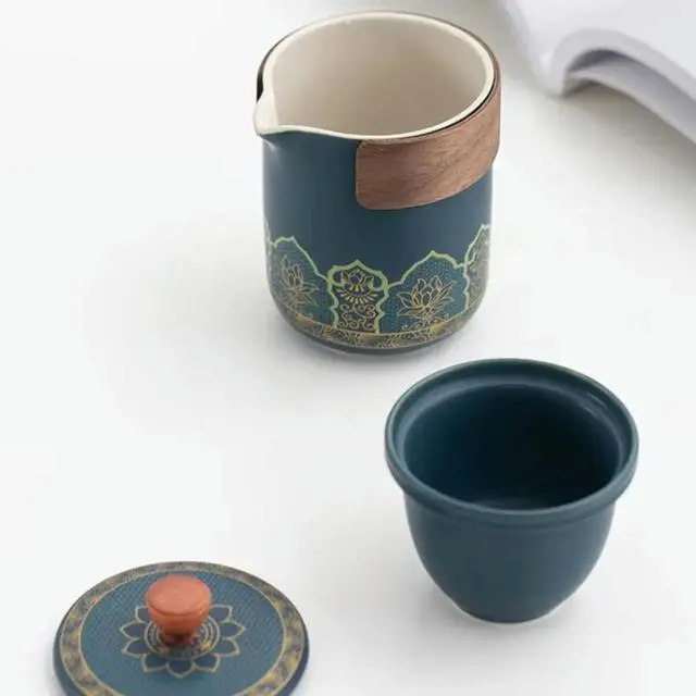 Main image of 1Set-Travel Tea Set Tea Set Ceramic Teapot Tea Canister Tea Cup Outdoor Quick Cup Tea Canister Leather Bag