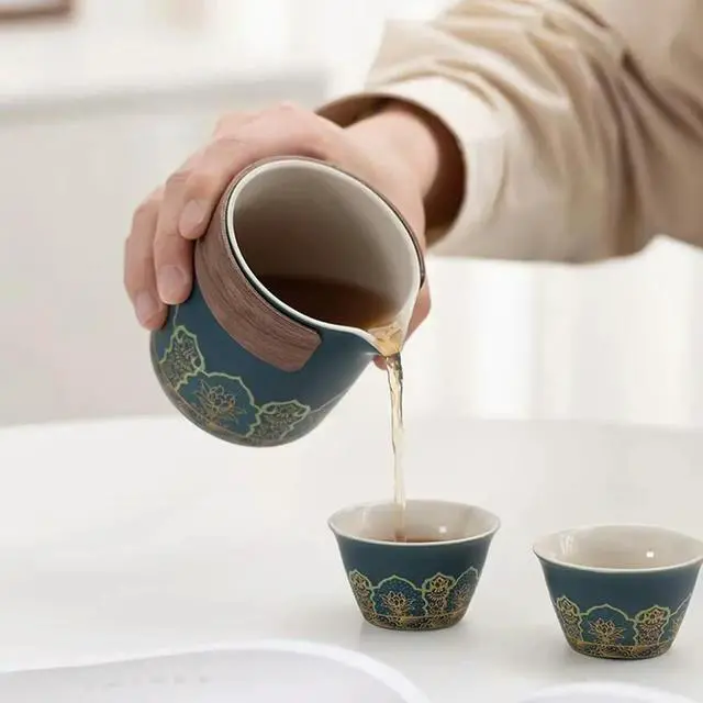 Alt view image 2 of 6 - 1Set-Travel Tea Set Tea Set Ceramic Teapot Tea Canister Tea Cup Outdoor Quick Cup Tea Canister Leather Bag