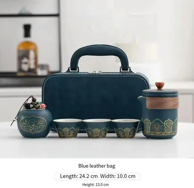 Alt view image 3 of 6 - 1Set-Travel Tea Set Tea Set Ceramic Teapot Tea Canister Tea Cup Outdoor Quick Cup Tea Canister Leather Bag