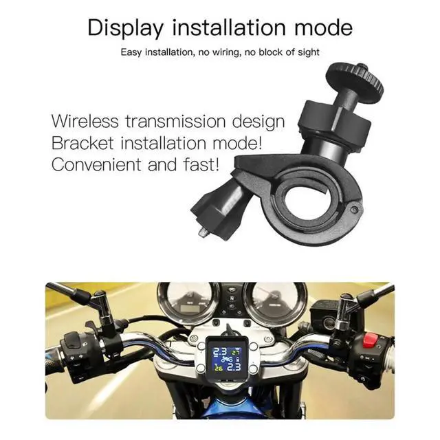 Alt view image 2 of 6 - High-Precision Solar Motorcycle TPMS Tire Tyre Pressure Monitoring Alarms System with 2 Sensors TPMS Bluetooth