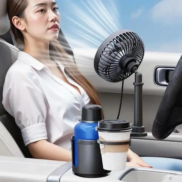 Alt view image 3 of 6 - 3 Speed USB Car Fan For Cup Holder Adjustable Height 360 Rotation For Hot Weather Driving