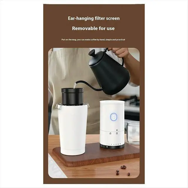 Alt view image 2 of 3 - uyuy Coffee Grinder for Outdoor Household Use,Detachable Lid, Adjustable Thickness for Adding Beans,Electric Coffee Grinder,A