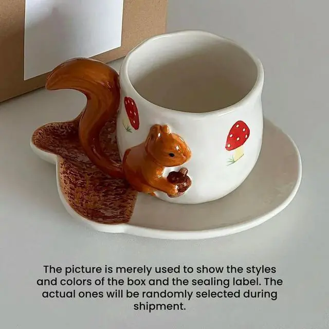 Alt view image 2 of 4 - Lovely Squirrel Relief Porcelain Cup&Sauce Coffee Mug Dining Table Flower Mugs Afternoon Tea Teacup Fruits Juice Cup B