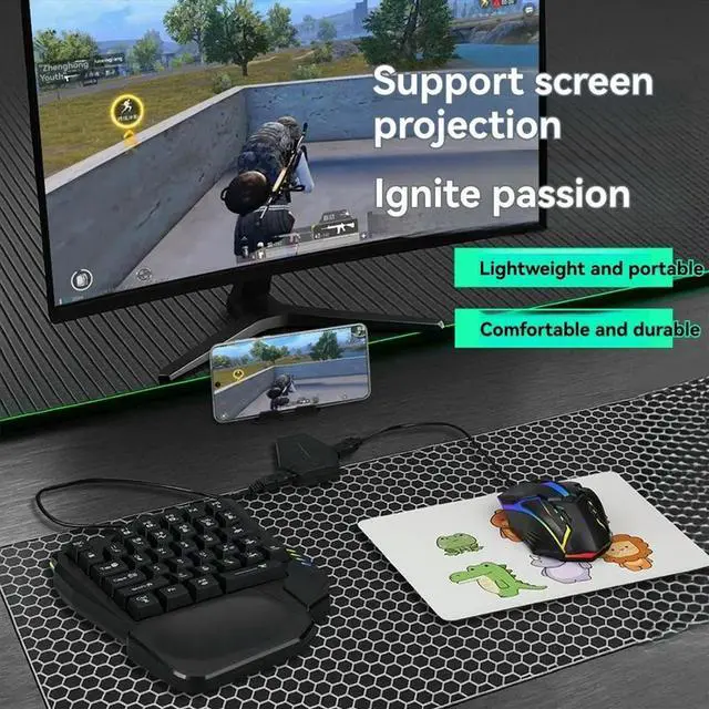 Alt view image 2 of 6 - 35Key Ergonomics RGB Gaming Keyboard+Keyboard and Mouse Converter+Mouse 5 in 1 Mobile Game Combo Kit for PUBG