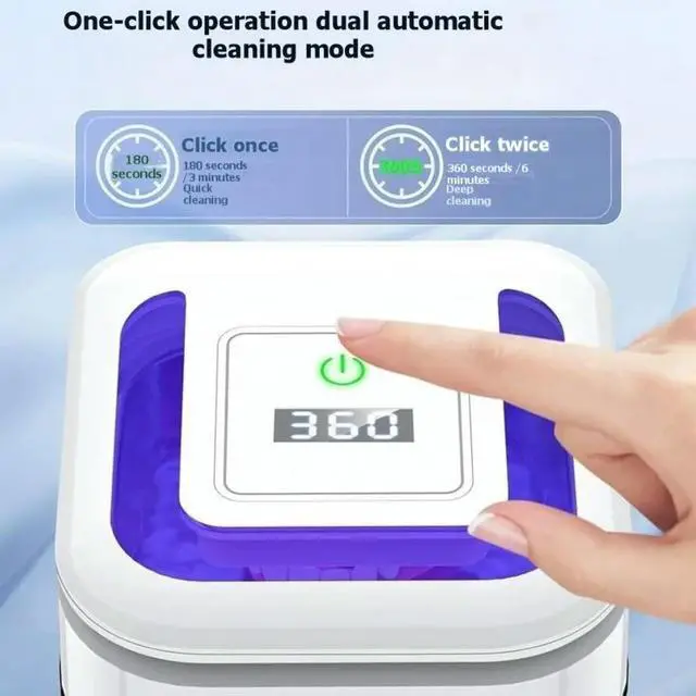 Alt view image 2 of 6 - Mini Ultrasonic Denture Cleaner with Digital Display - Multi-Mode EU Plug