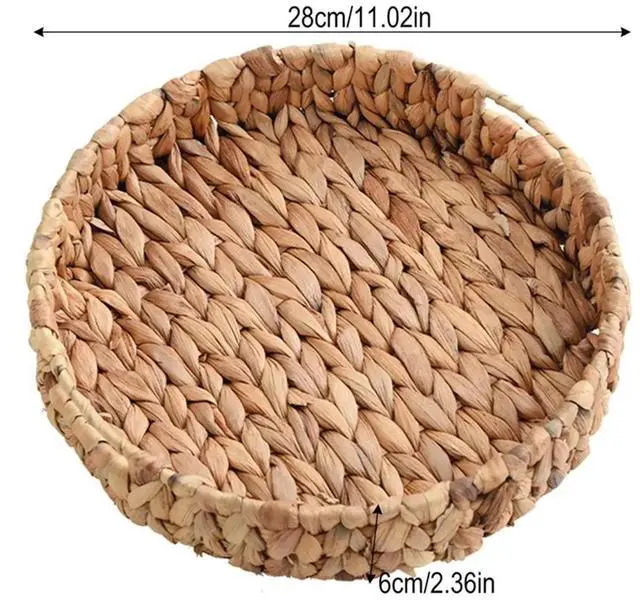 Main image of Decorative Round Basket Tray Natural Woven Fruit Vegetable Tray Grass Weaving Baskets Serving Trays