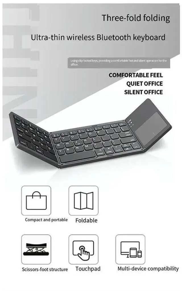 Main image of Tri-Fold Bluetooth Keyboard Touchpad Ultra-Thin Keyboard for Phone Tablet Laptop Travel Keyboard A
