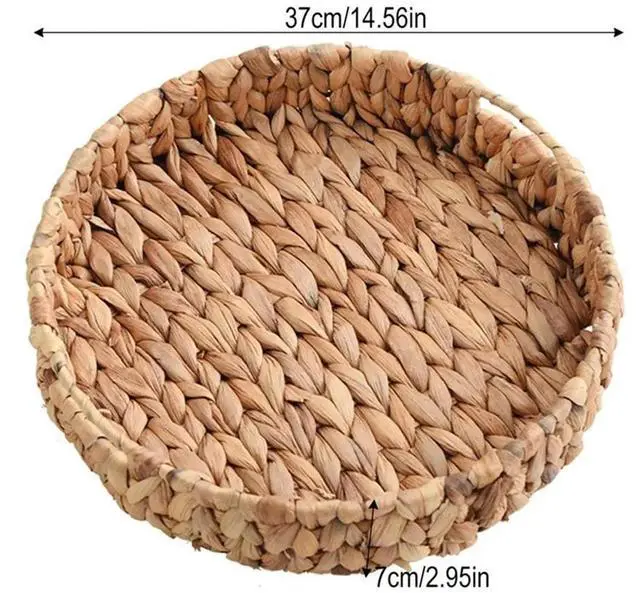 Alt view image 3 of 6 - Decorative Round Basket Tray Natural Woven Fruit Vegetable Tray Grass Weaving Baskets Serving Trays