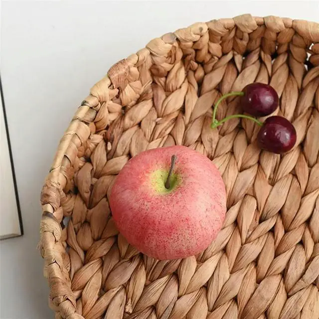 Alt view image 2 of 6 - Decorative Round Basket Tray Natural Woven Fruit Vegetable Tray Grass Weaving Baskets Serving Trays