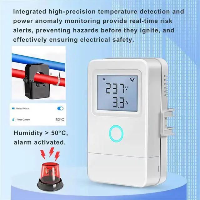 Alt view image 3 of 6 - Tuya Energy Monitor with LCD Display, over-Temperature Alarm, and CTs for Solar Power Systems A