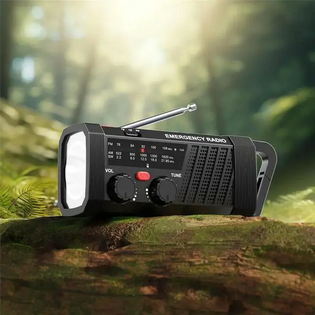 Main image of Emergency Radio with SOS Alarm, AM/FM/SW & Flashlight Solar/Hand Crank Charging for Outdoor Survival
