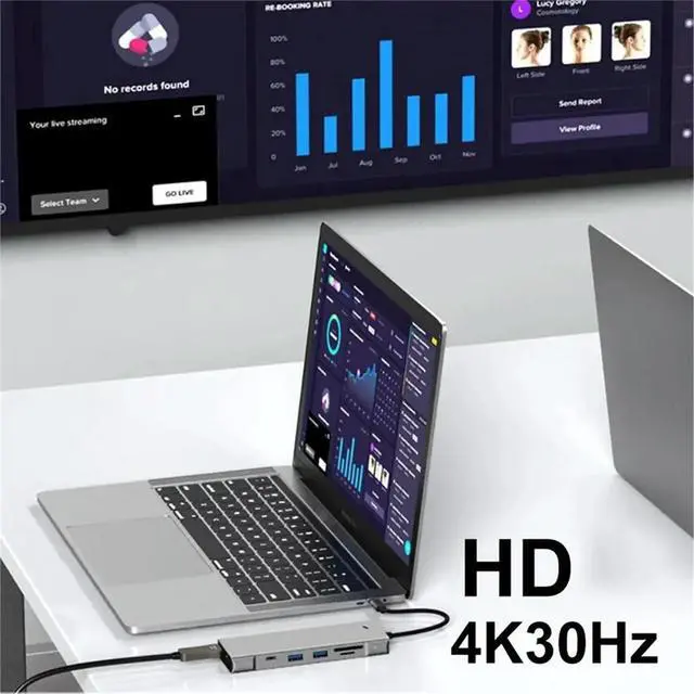 Alt view image 2 of 6 - 8in1 USB Hub M.2 NVMe SATA W/H SSD Enclosure USB3.2 Type-C to HDMI-Compatible Laptop Dock Station USB Adapter