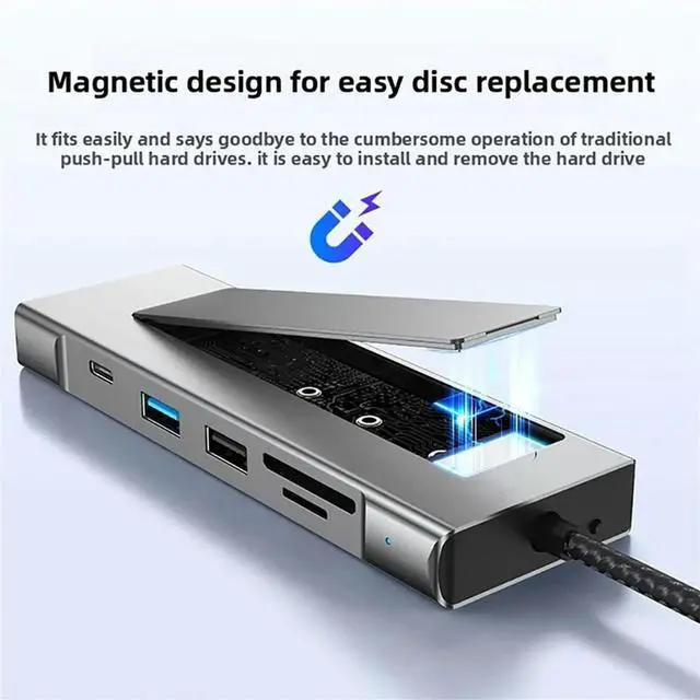 Main image of 8in1 USB Hub M.2 NVMe SATA W/H SSD Enclosure USB3.2 Type-C to HDMI-Compatible Laptop Dock Station USB Adapter