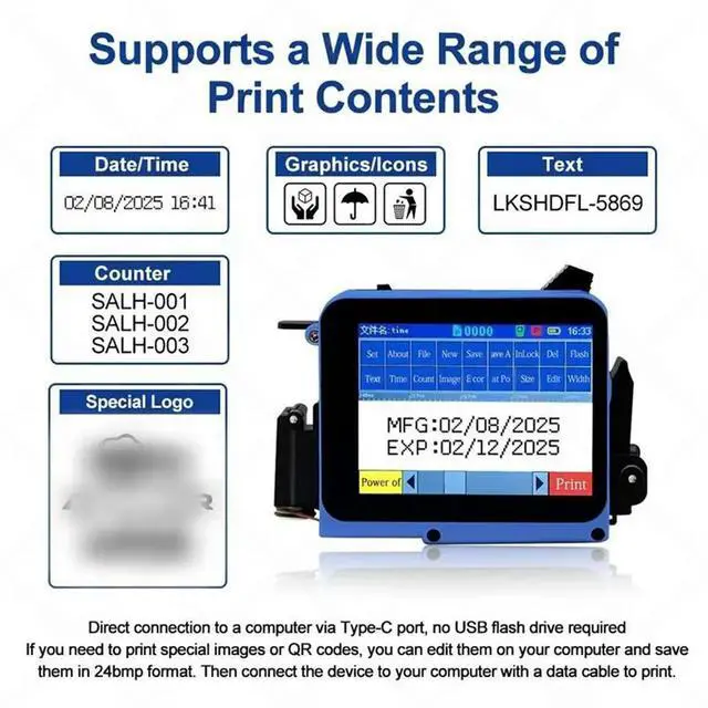 Alt view image 2 of 2 - Handheld Mini Inkjet Printer Batch Code Date Number Logo Expiry el Printer With 25 Language Sequencing Inks