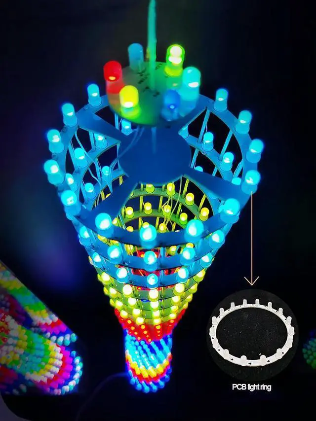 Main image of DIY Soldering Project 32 Layers Canton Tower Light Cube Bluetooth APP Music Spectrum PCB Light Ring (Not Assembled)