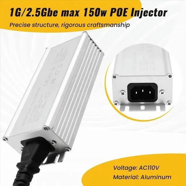 Alt view image 2 of 6 - For Starlink GEN2/GEN3 150W 2.5Gbe AC Power Supply POE Injector 110Vdc Input 48-57V Output US Plug