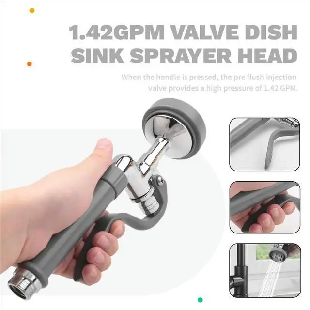Alt view image 2 of 6 - Kitchen Sink Sprayer Head, 1.42GPM Valve Dish Sprayer Nozzle with Ergonomic Handle, Faucet Parts for Kitchen Sink