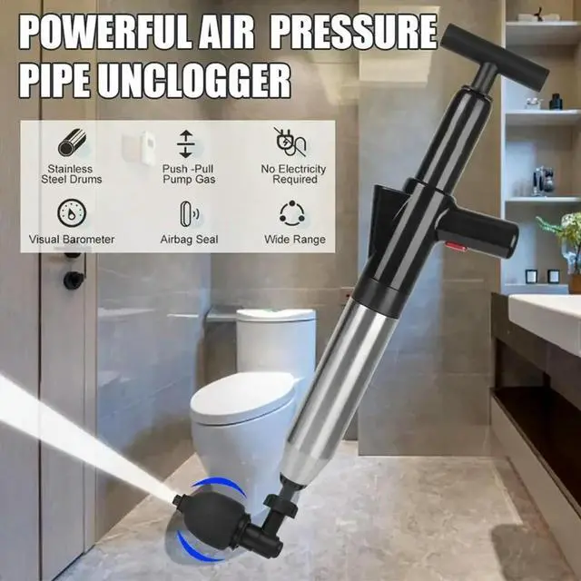 Alt view image 3 of 6 - Toilet Plunger High Pressure Drain Plunger Dredge Clog Remover Sewer Pipe Unblocker Air Drain Blaster