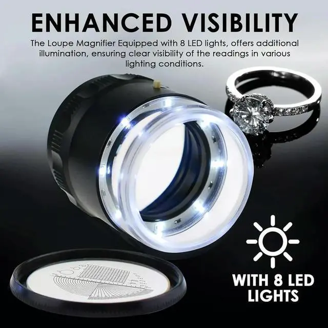 Alt view image 2 of 6 - 10x Magnification Scale Loupe Scale Chart 25mm Field of View with 8 LED Light