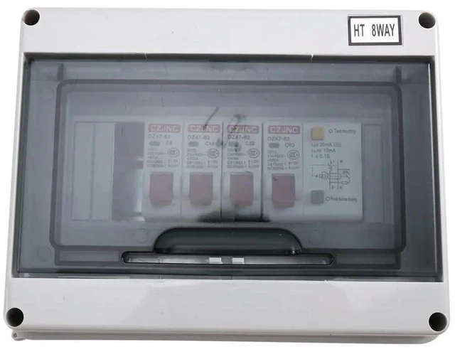 Alt view image 3 of 6 - 3 Way Garage Caravan Consumer Unit 63A 30mA RCD 3MCB 6A+16A+32A 230/400V