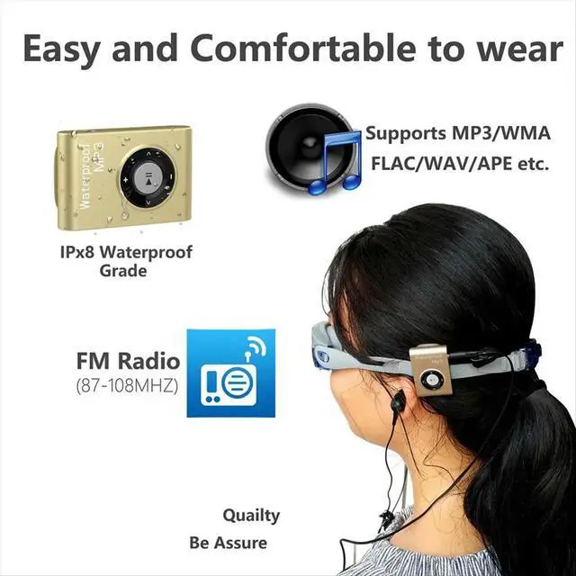 Alt view image 2 of 6 - IPX8 Sports Waterproof MP3 Music Player Diving Surf Swimming MP3 Mini Clip MP3 Player FM Radio Waterproof Headphone B