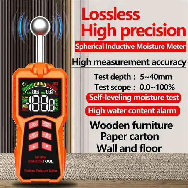 Main image of XIAOCETOOL XC167A Pinless Moisture Meter Timber Damp Detector Wall Floor Leak Detector Wood Moisture Meter