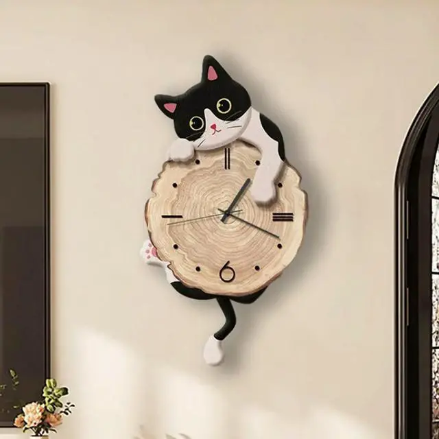 Alt view image 2 of 6 - Fun Cat Wall Hanging Clock Stylish Cute Pendulum Decorative Clock Wall Ornament for Bedroom Kids Room Home Decor Gift C
