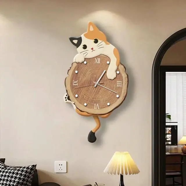 Alt view image 3 of 6 - Fun Cat Wall Hanging Clock Stylish Cute Pendulum Decorative Clock Wall Ornament for Bedroom Kids Room Home Decor Gift C