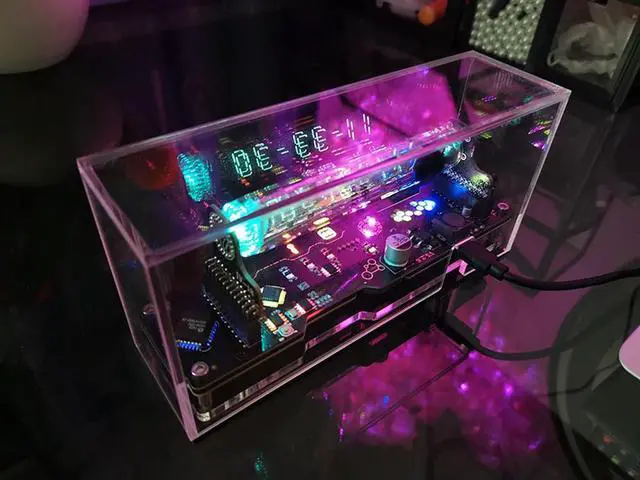 Alt view image 3 of 6 - IV18 Vacuum Fluorescent Tube Clock Cyberpunk RGB LED Nixie Table Display 5V With Touch Keys