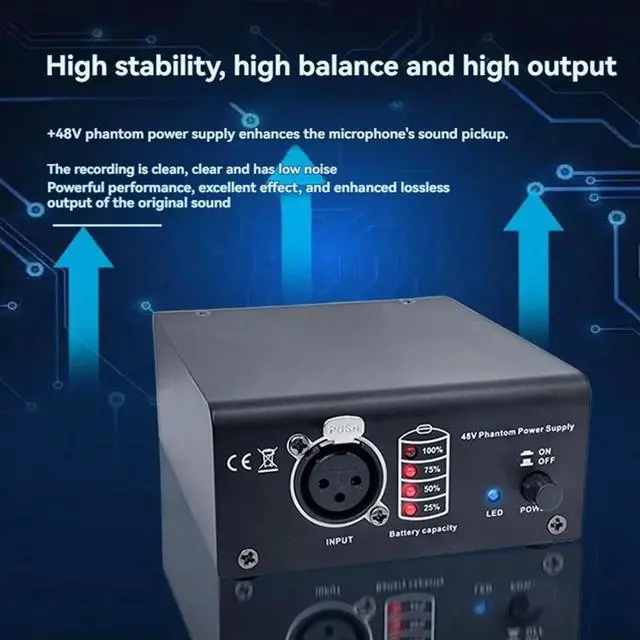Alt view image 3 of 6 - 1-Channel 48V Phantom Power Supply with XLR 3 Pin Microphone Cable for Condenser Microphone Music Recording Equipment