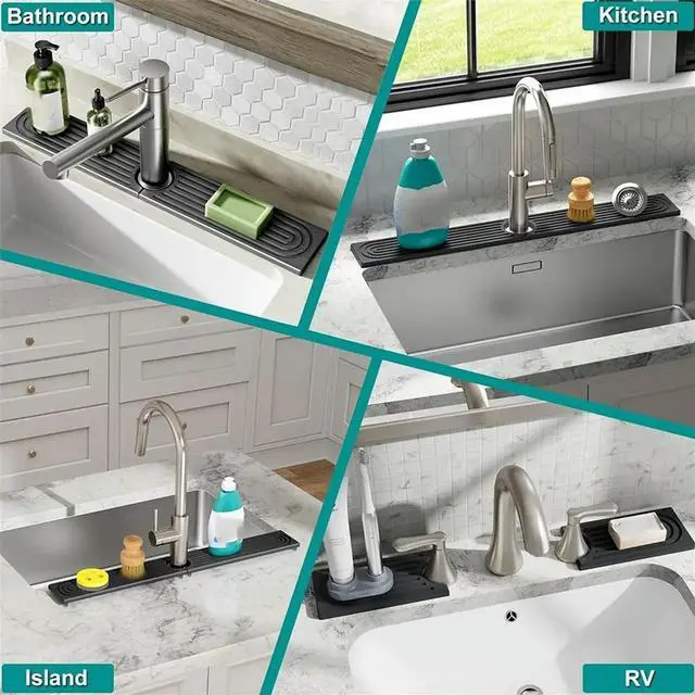 Main image of Stone Faucet Mat for Kitchen Sink, Quick Dry Sink Splash Guard, Water Absorbing Stone Tray, Prevents Moisture Buildup
