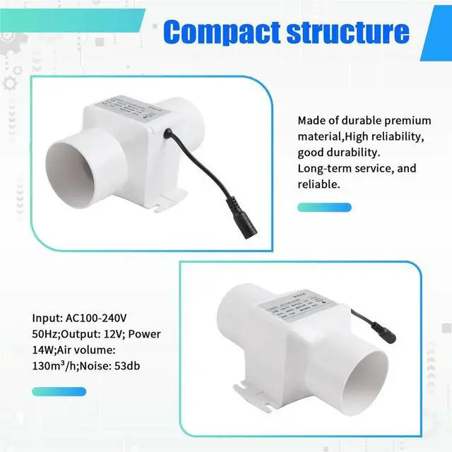 Alt view image 2 of 6 - 60mm Extractor Fan Low Noise Duct Hydroponic Air Blower Speed-Regulating Exhaust Fan for Home Bathroom Ventilation