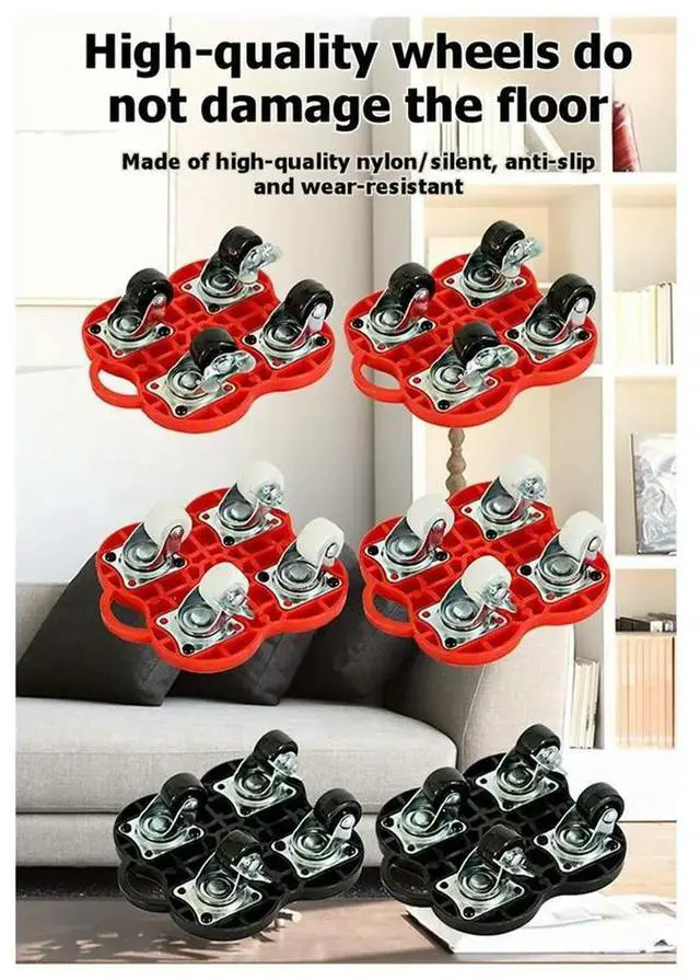 Main image of 4-Pcs Brake-Equipped Moving Tool Set for Transporting Large Items Furniture Moving Tool for Bulky Goods Red
