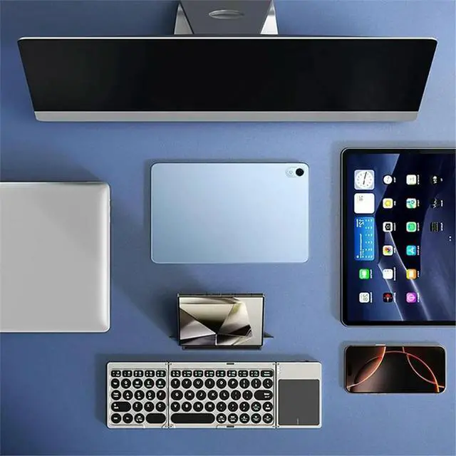 Alt view image 2 of 6 - Foldable Bluetooth Keyboard Keyboard with PU Leather Cover Touchpad, Pocket Travel Keyboard